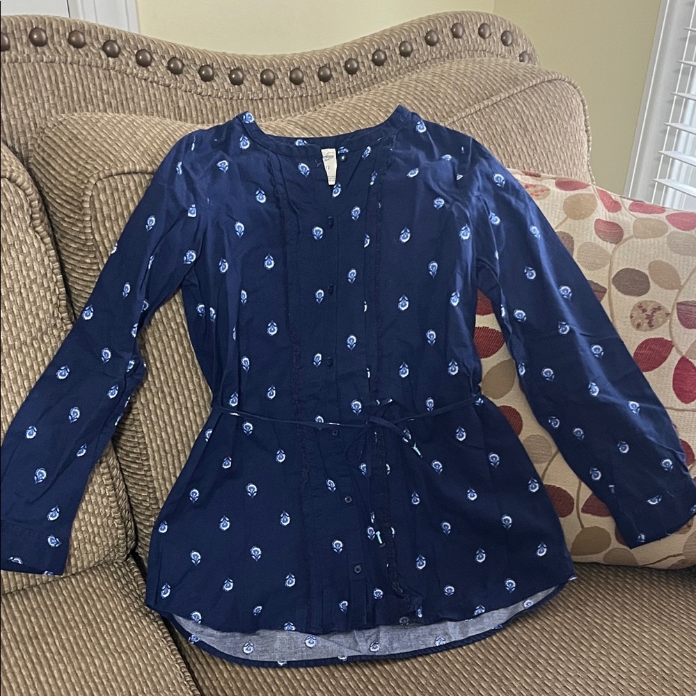Navy Blue Oshkosh Long Sleeve Blouse with Pattern
